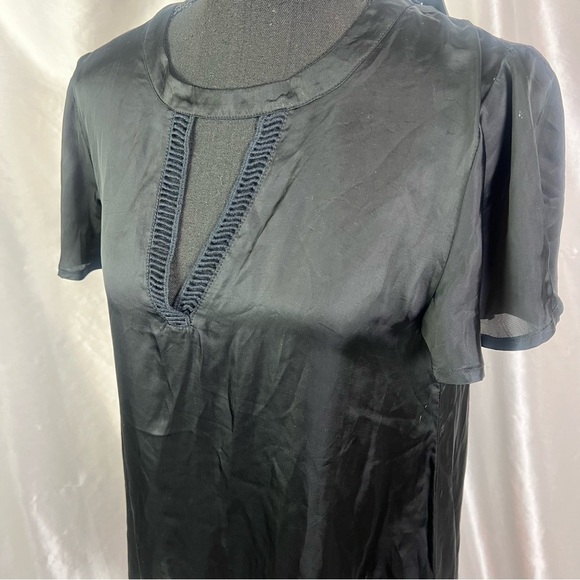 Stone Row Black Satin Cutout V-Neck Short Sleeve Blouse – Sleek & Chic (Size S) - Picture 3 of 15